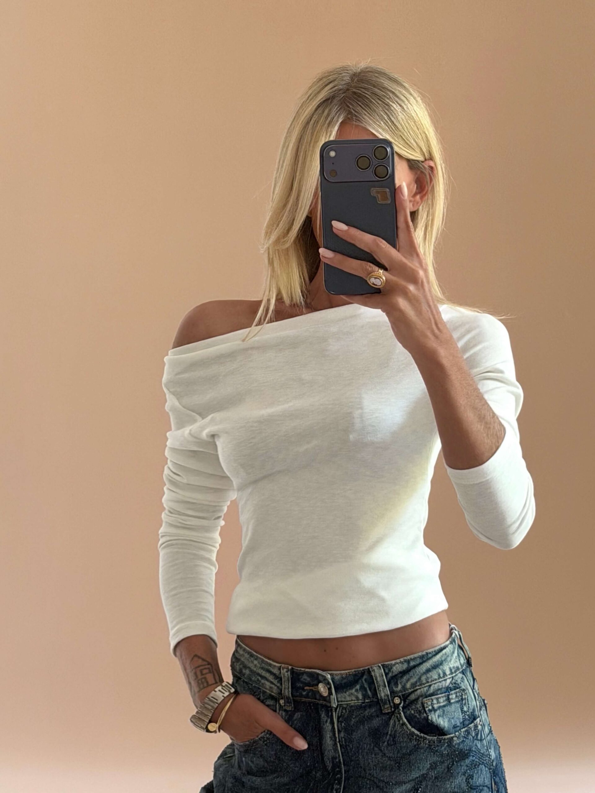 2BB47C1E-94BF-4E2E-B0A6-E1E79AA954AF White Soft Touch Boat Neck Top - Image 1