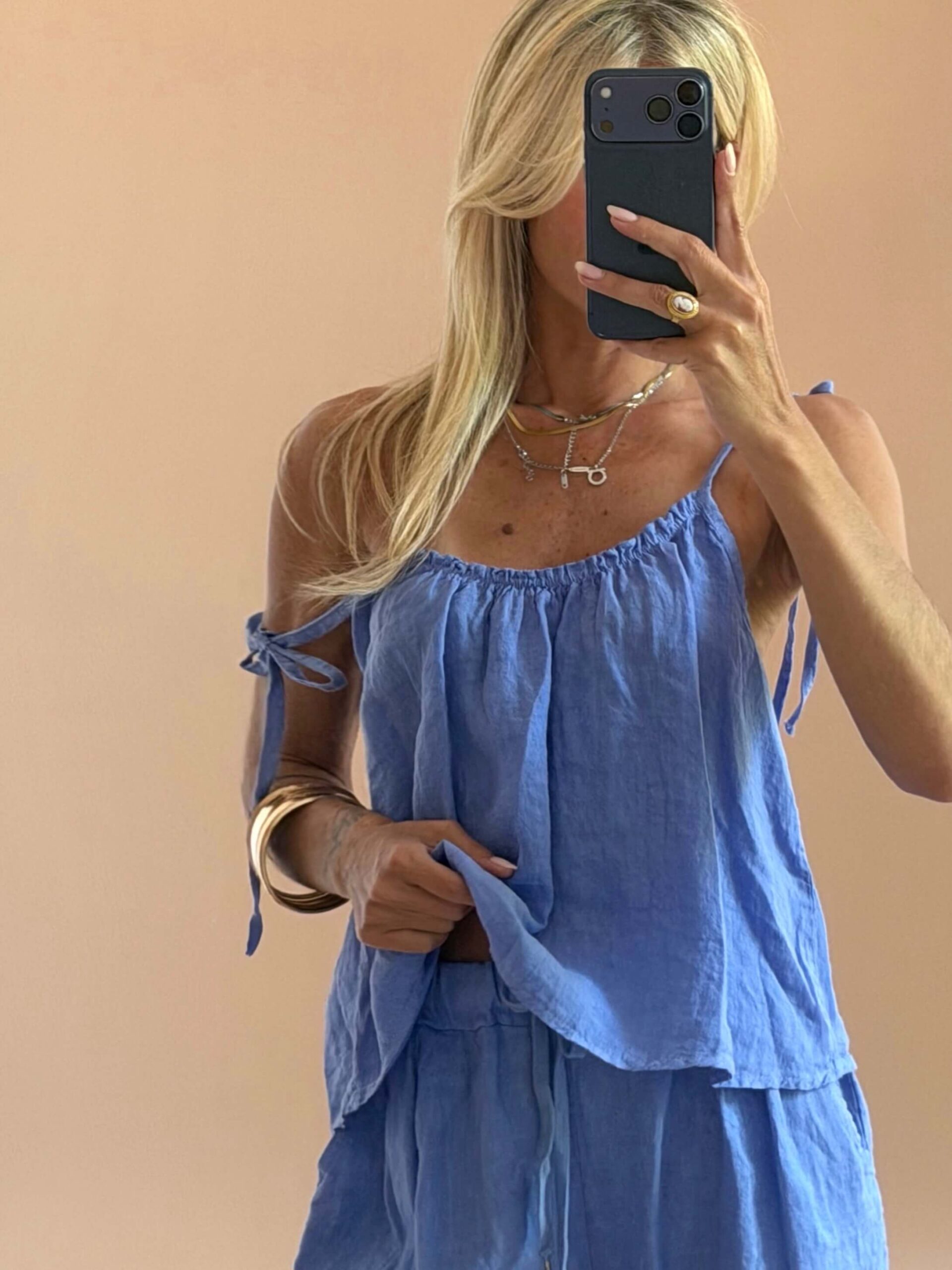 30DF36E8-DB87-473D-902B-EB6BDE831B87 Linen Tie-Strap Top Lilac Blue - Image 1
