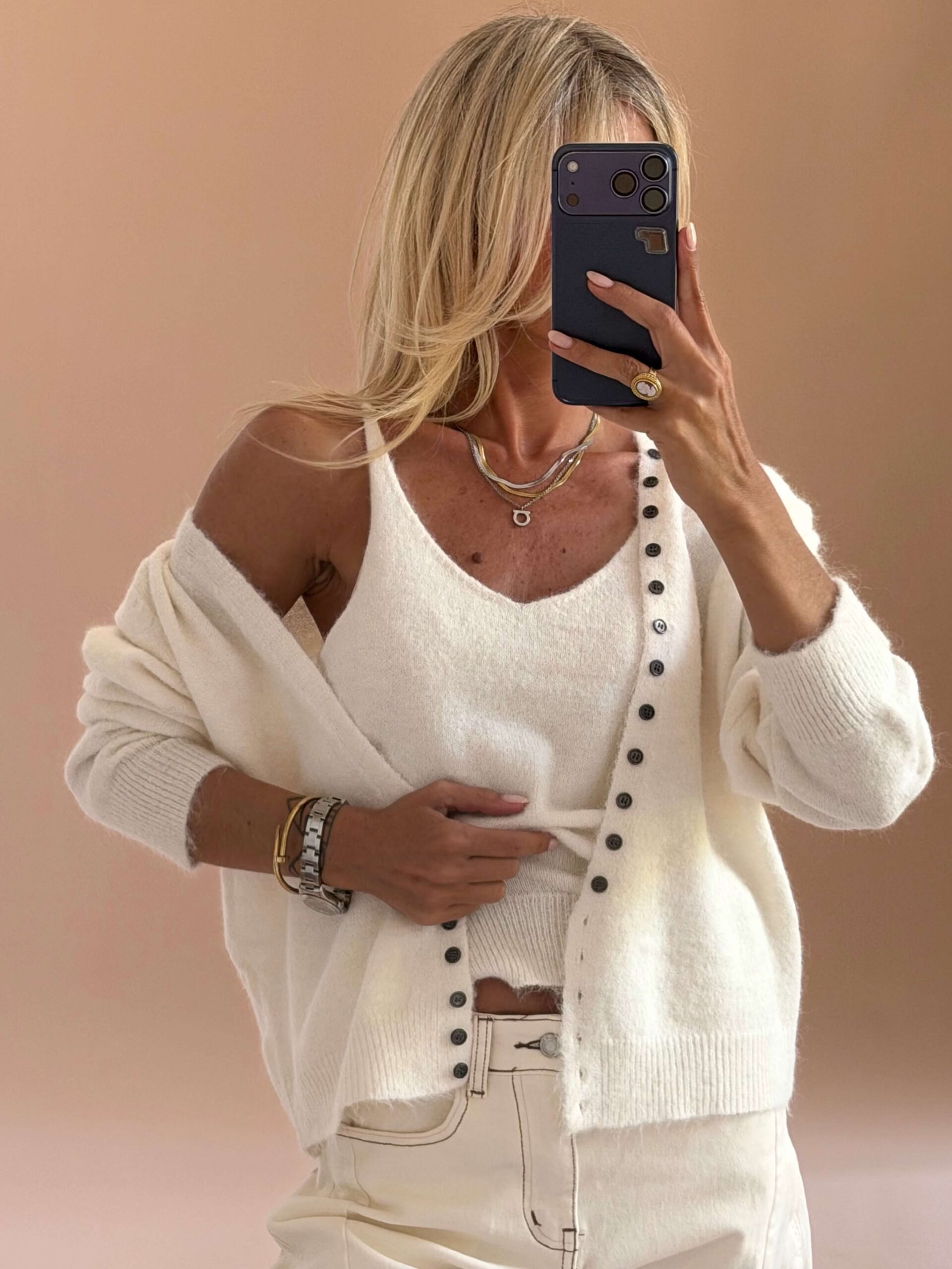 0766D806-35C0-4105-B1D0-E5E896ADD8D4 Soft Knit Cami & Cardigan Set – Cream - Image 1