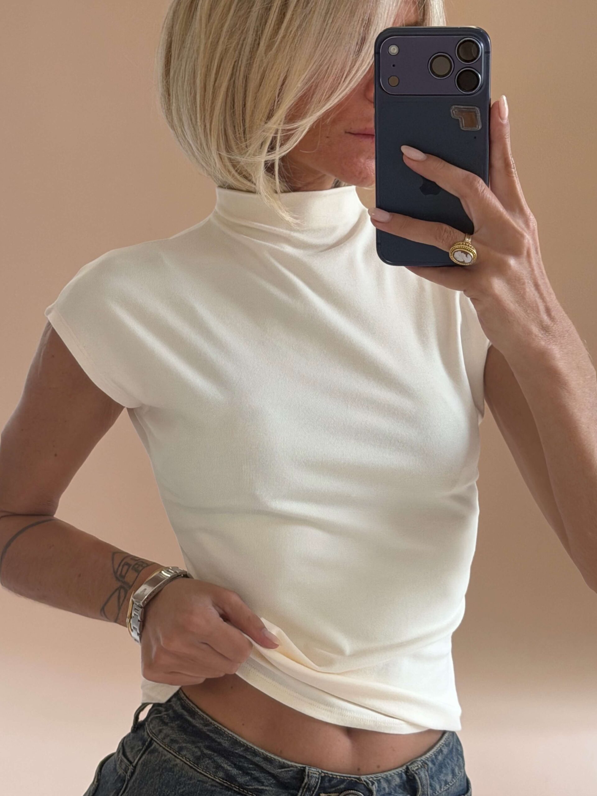 1099864D-B29E-440B-858D-5993AA0B650A Soft Mock Neck Top – Cream - Image 1