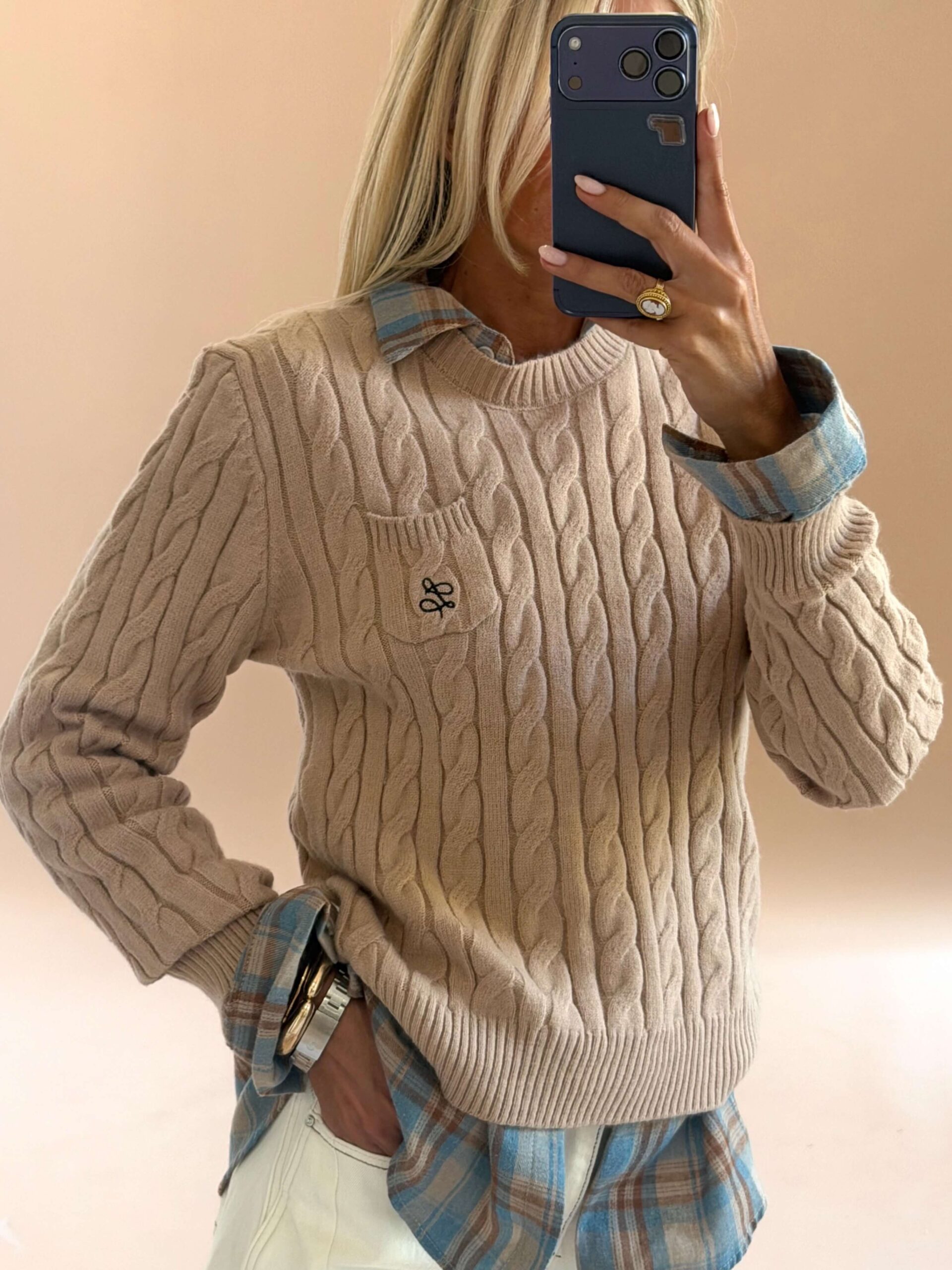 2AD39DA7-9AF6-4B96-91D9-9AC94A0A1F9E Cable Knit Pocket Sweater – Lattè - Image 1