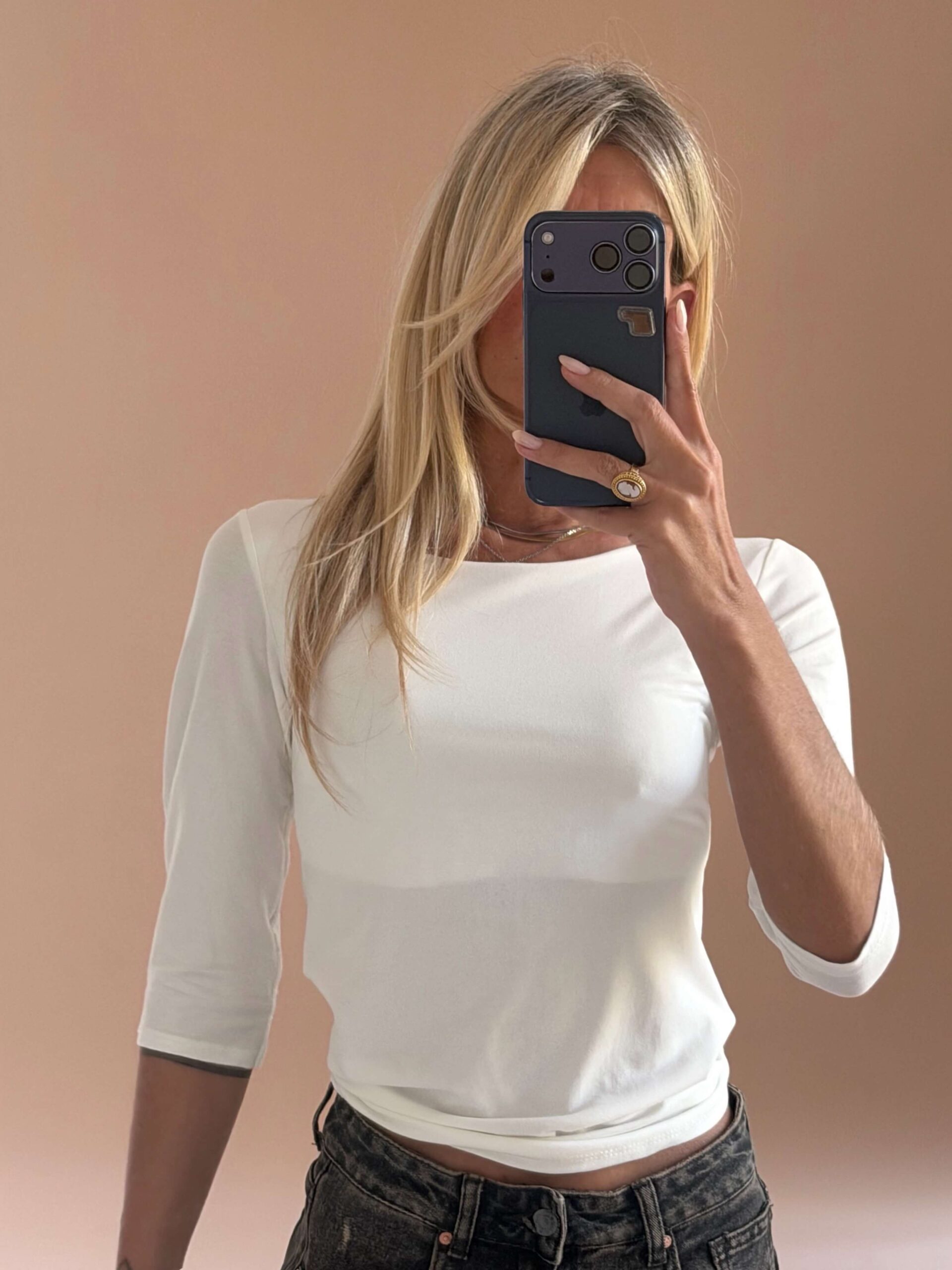2C16A9FB-930D-4D6B-BDFF-CB80292F5C90 White Viscose 3/4 Sleeve Top - Image 1