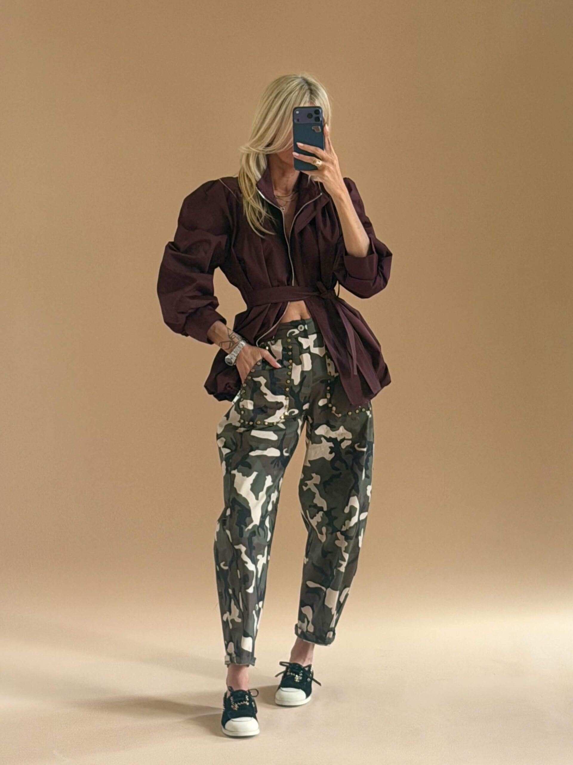 6AD37798-6958-4FDE-B06E-17A675ACFBE1 Studded Balloon Pants – Khaki - Image 1