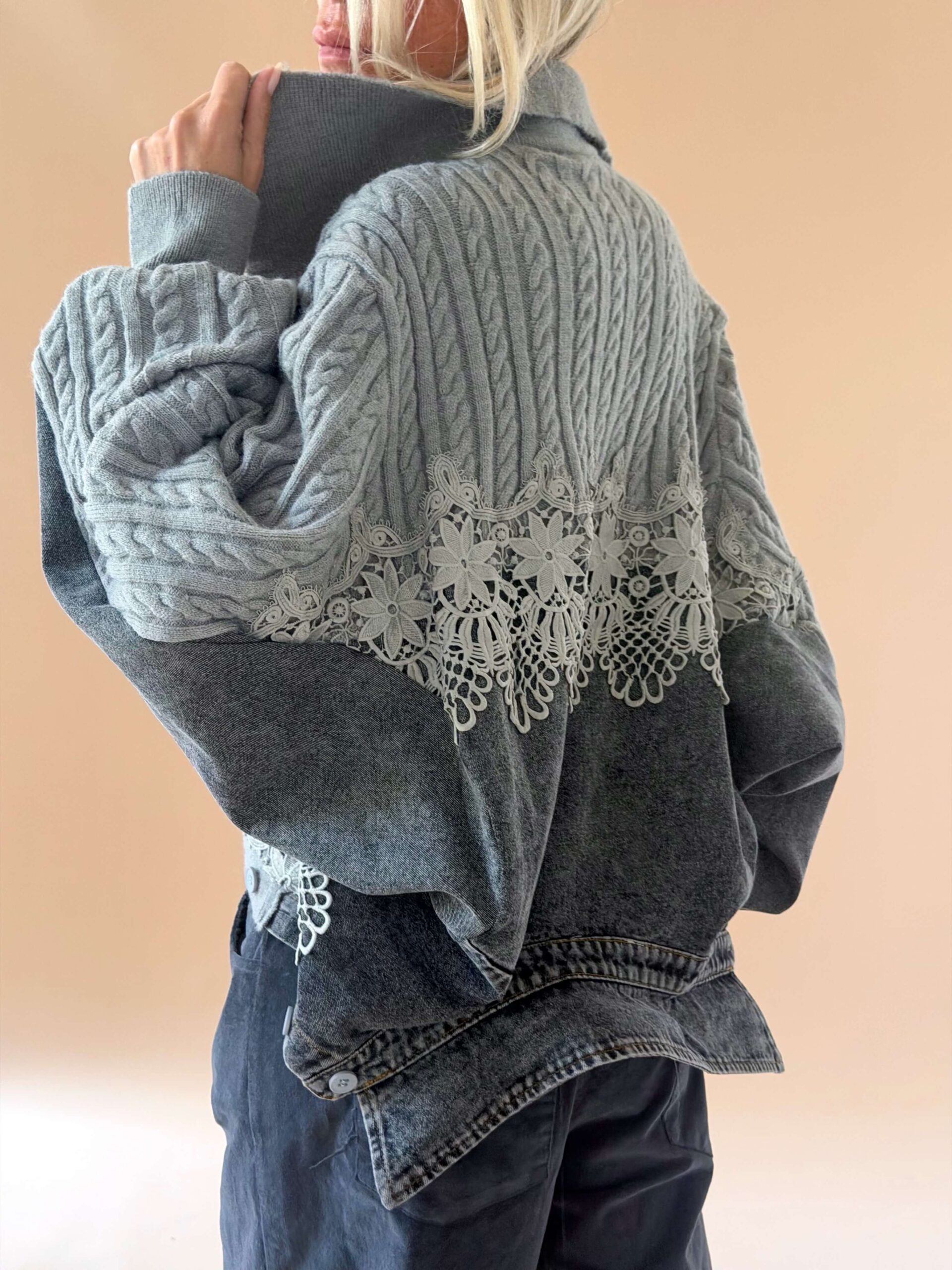 7FE83321-A331-42A8-BAD5-8AE4E747860A Convertible Lace Knit Denim Jacket - Image 1