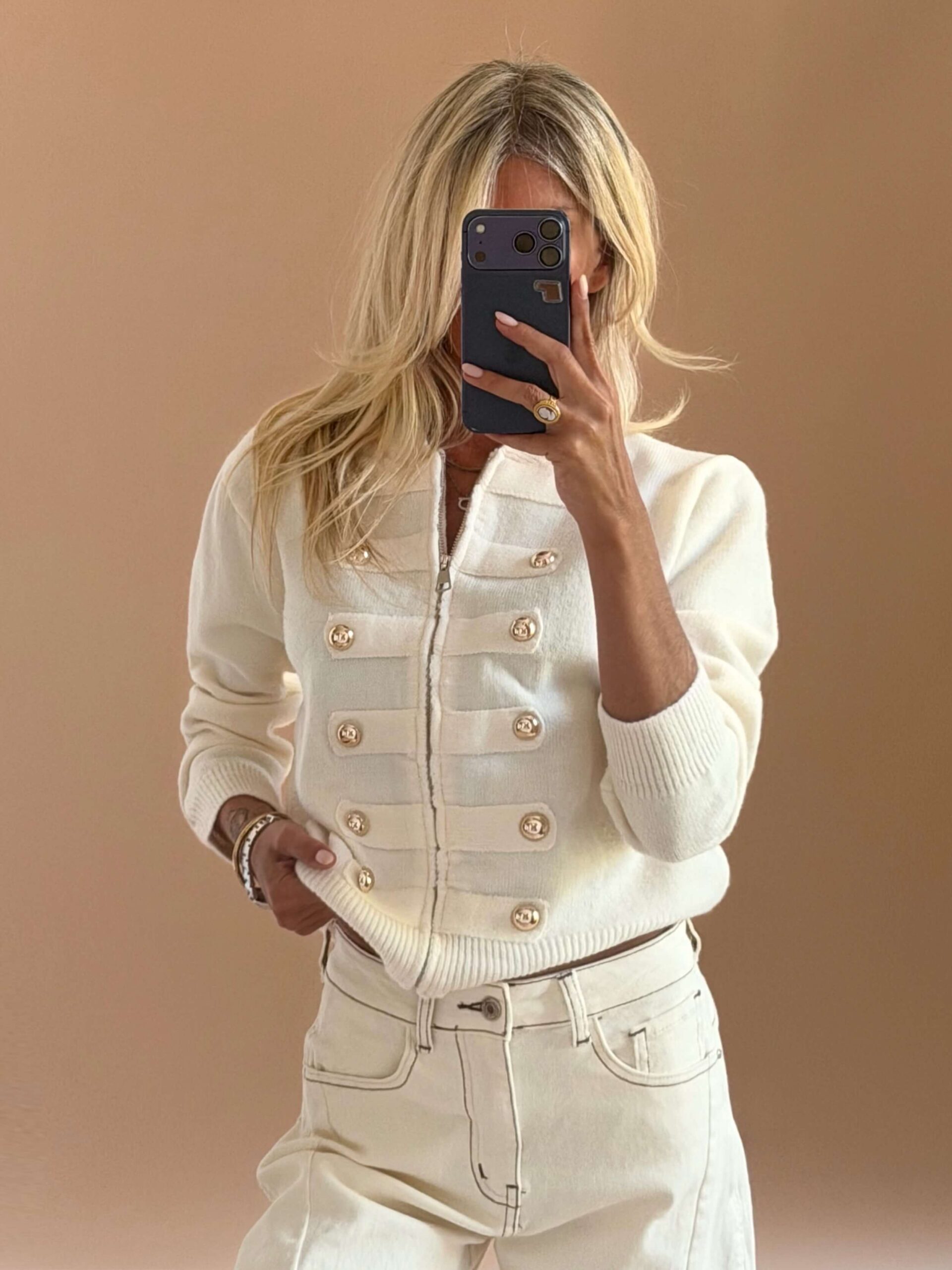 88A89A33-2616-42FE-8076-8EF70323DC78 Military Button Knit Cardigan Cream - Image 1