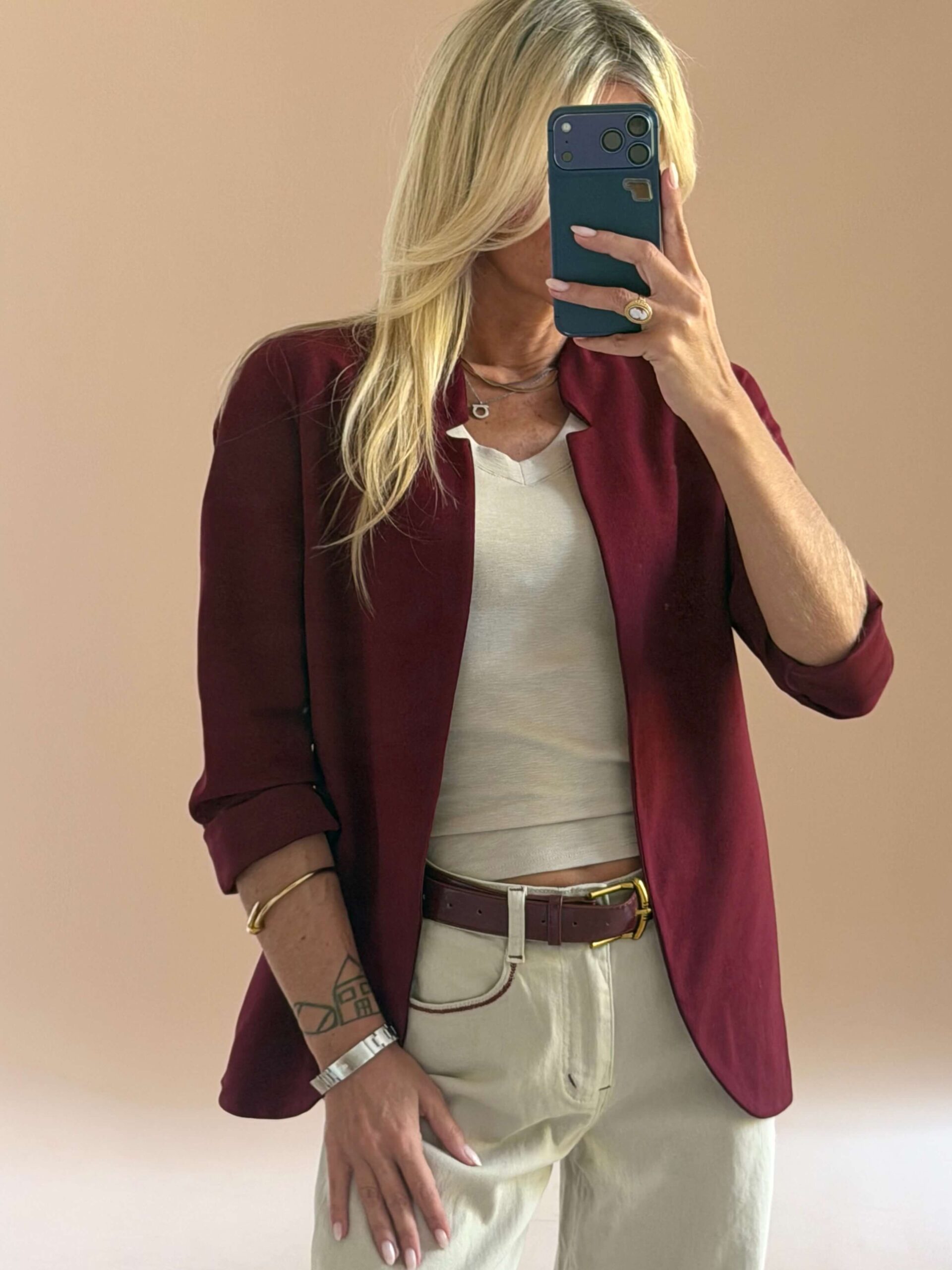 A4EADC37-D72E-44F4-AE35-5B4AD8F0856B Burgundy Open Front Blazer - Image 1