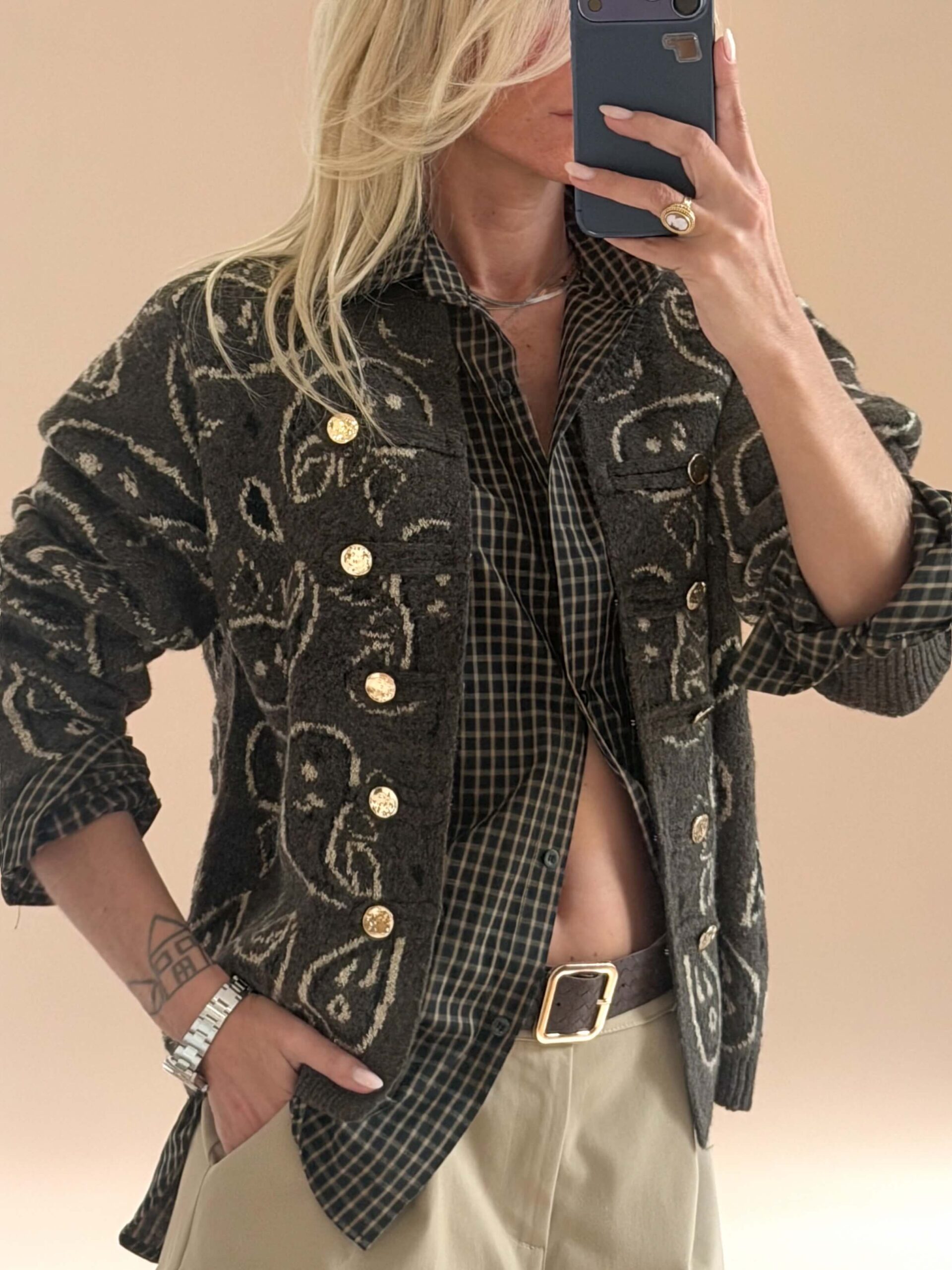 BC922CC9-4AD0-4592-8E91-62DEAC71D479 Paisley Knit Cardigan – Mushroom Brown - Image 1