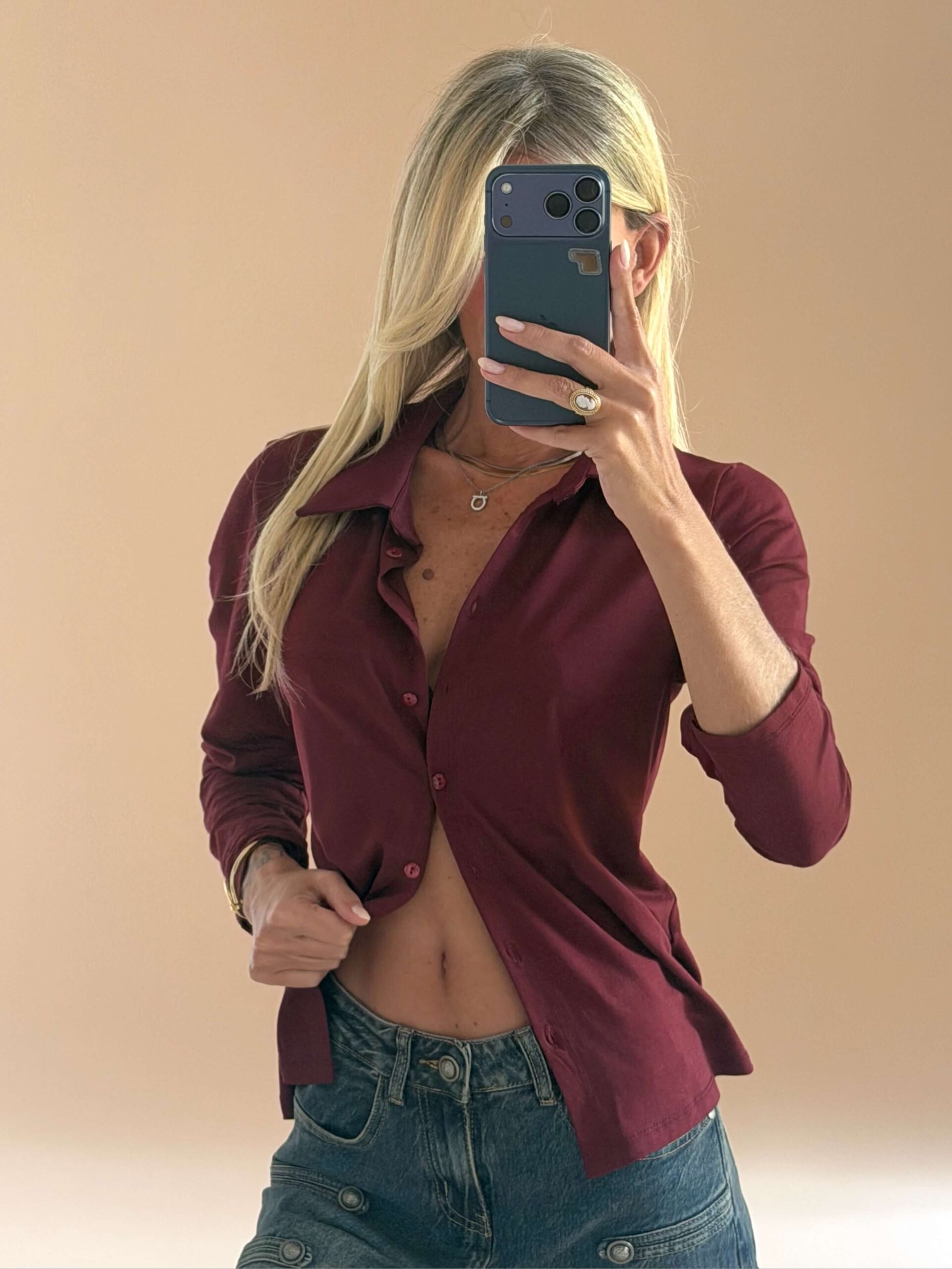 IMG_3849-2 Bordeaux Viscose Stretch Shirt - Image 1