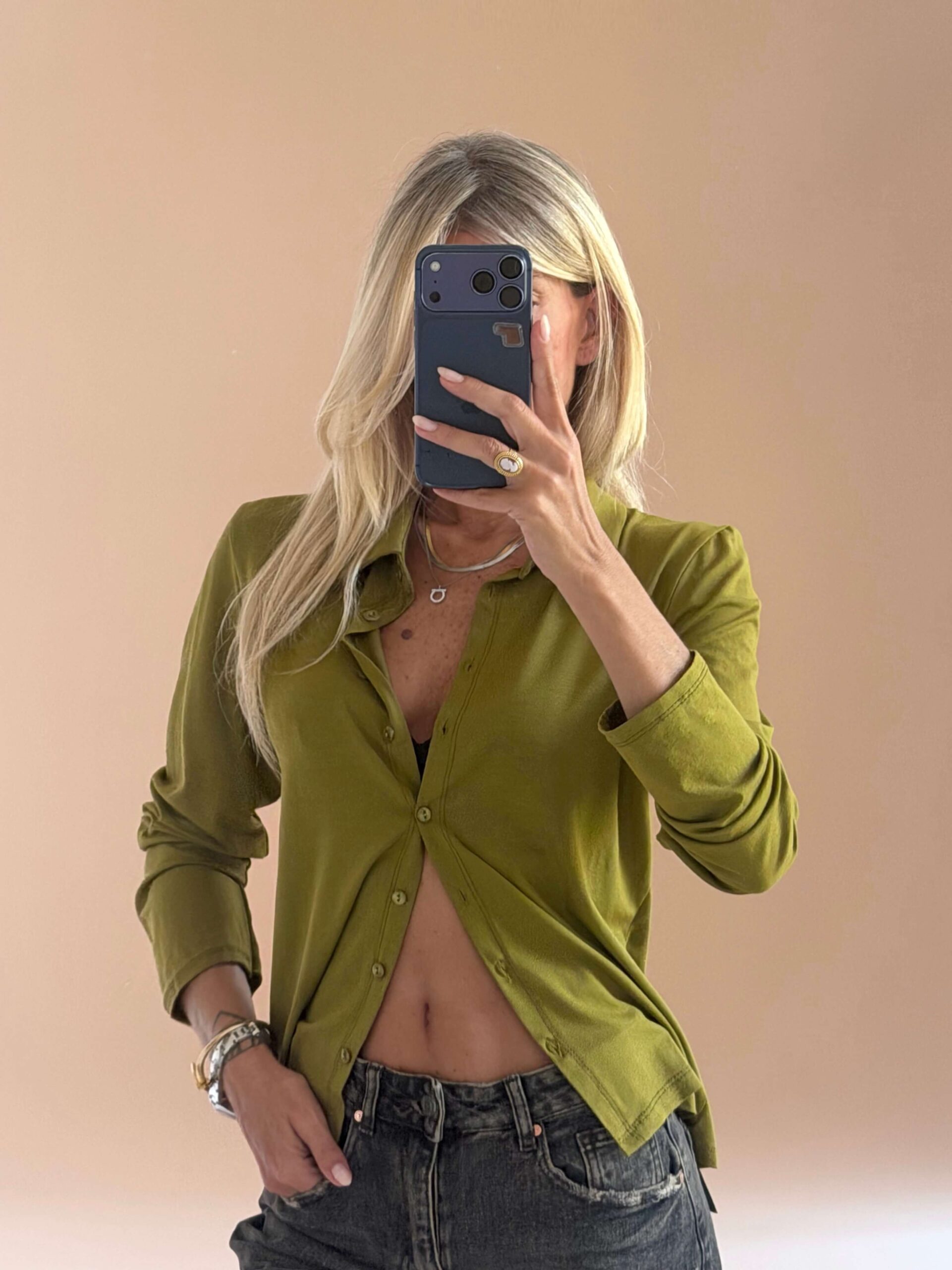 IMG_3852 Olive Viscose Stretch Shirt - Image 1