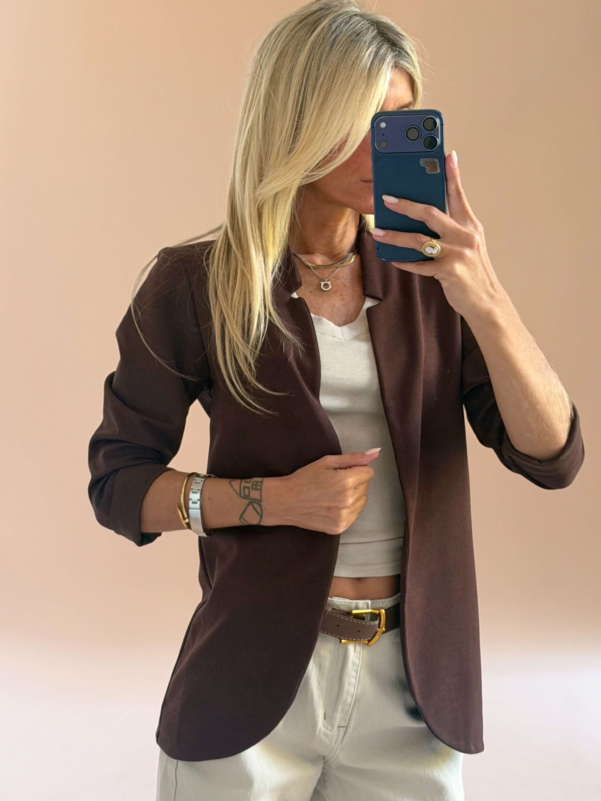IMG_3873 Brown Open Front Blazer - Image 1
