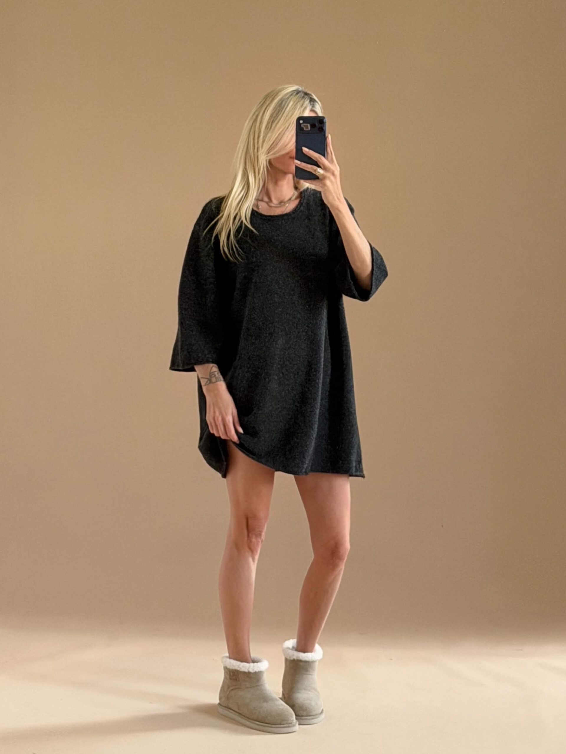 5E458F29-A7BA-4766-8873-0A1B57D0054B Soft Cloud Knit Dress – Dark Charcoal - Image 1