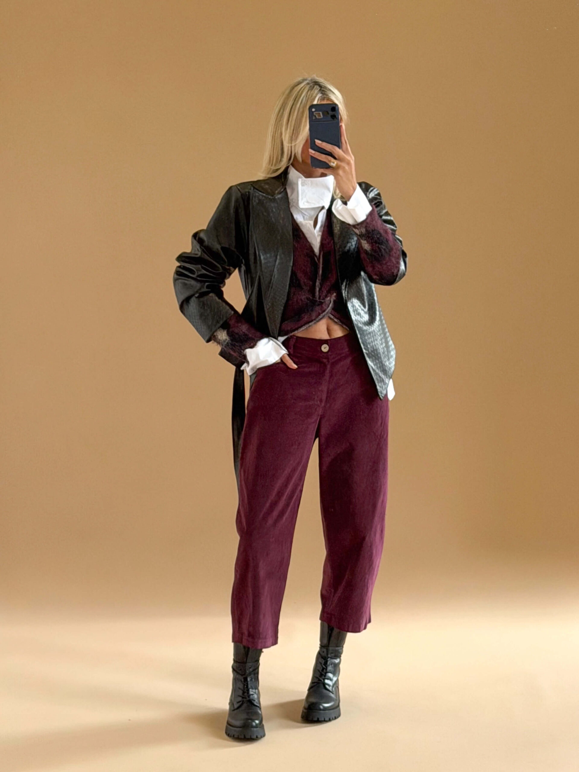 77514B2E-6092-4A71-A409-8DDC6E65F14C Cropped Fine Corduroy Pants-Plum Wine - Image 1