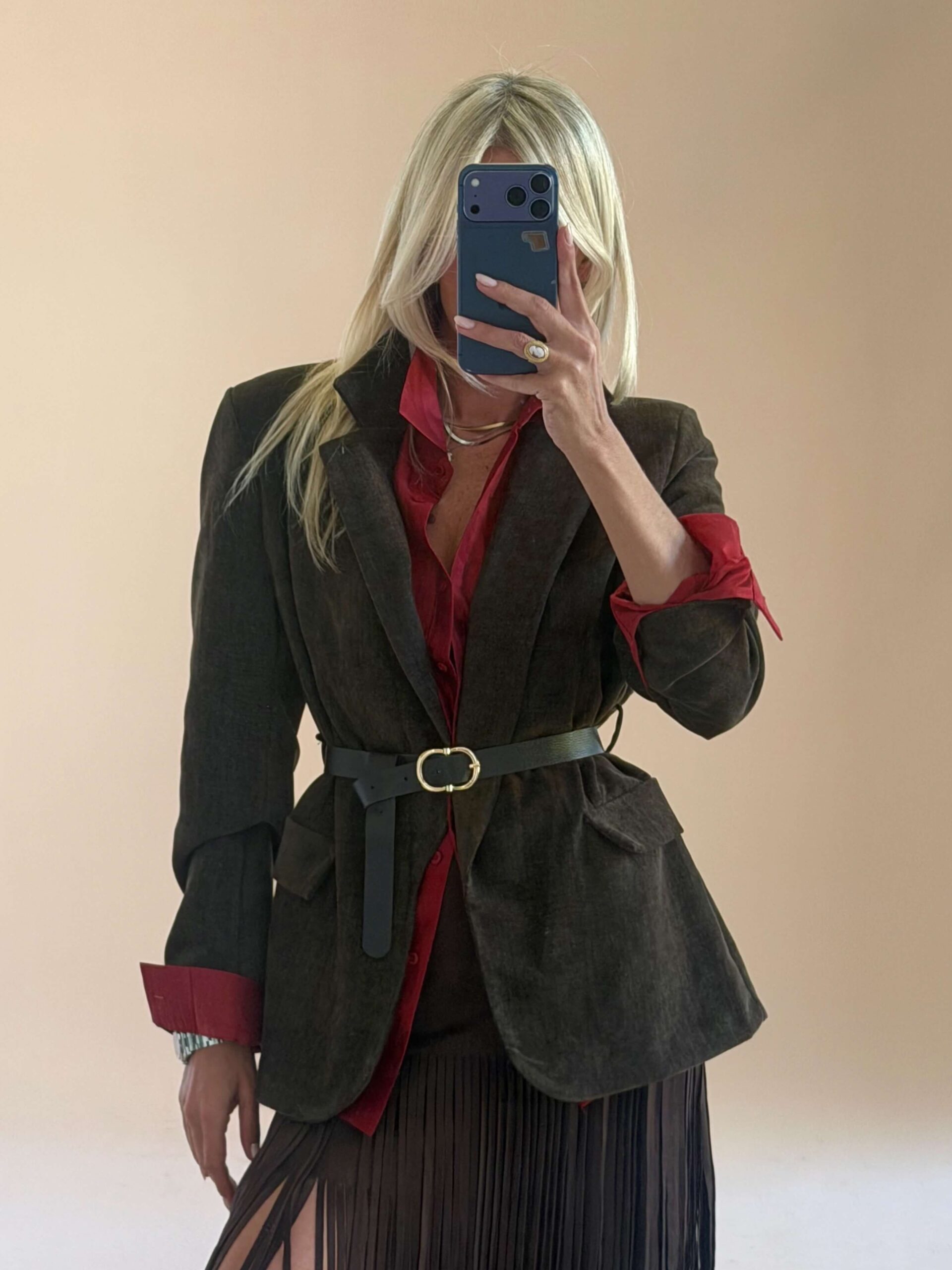 E599183D-E925-45E7-822C-24754949E5B2 Velvet-Effect Belted Blazer Brown - Image 1