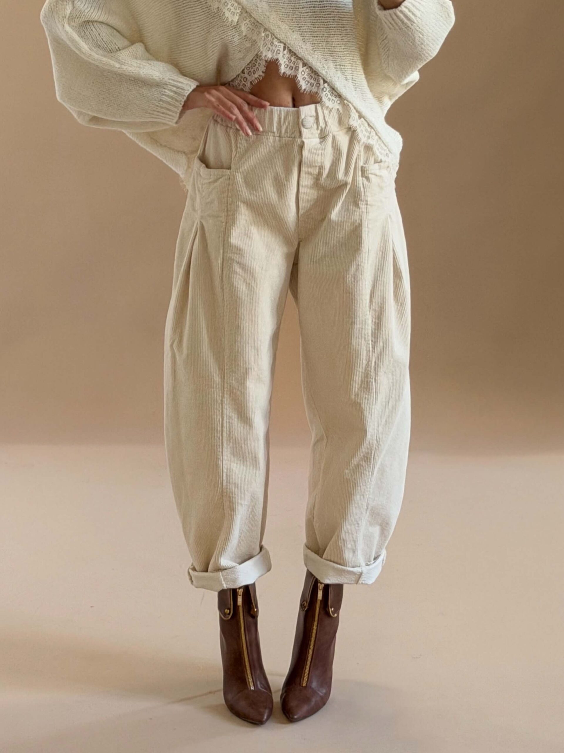 EB46DD6E-0518-44B8-A361-187B8CED5A67 Velvet Touch Corduroy Trousers Ecru - Image 1