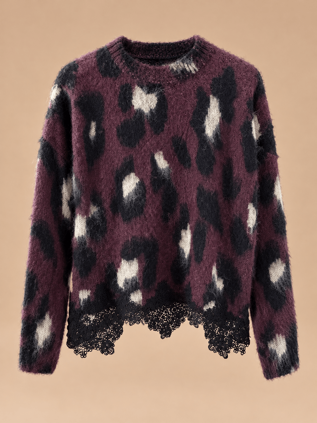 FCEDEFE8-8F49-4F4B-934B-E00EF4FCE0EA Delicate Lace Knit Sweater Bordeaux - Image 1