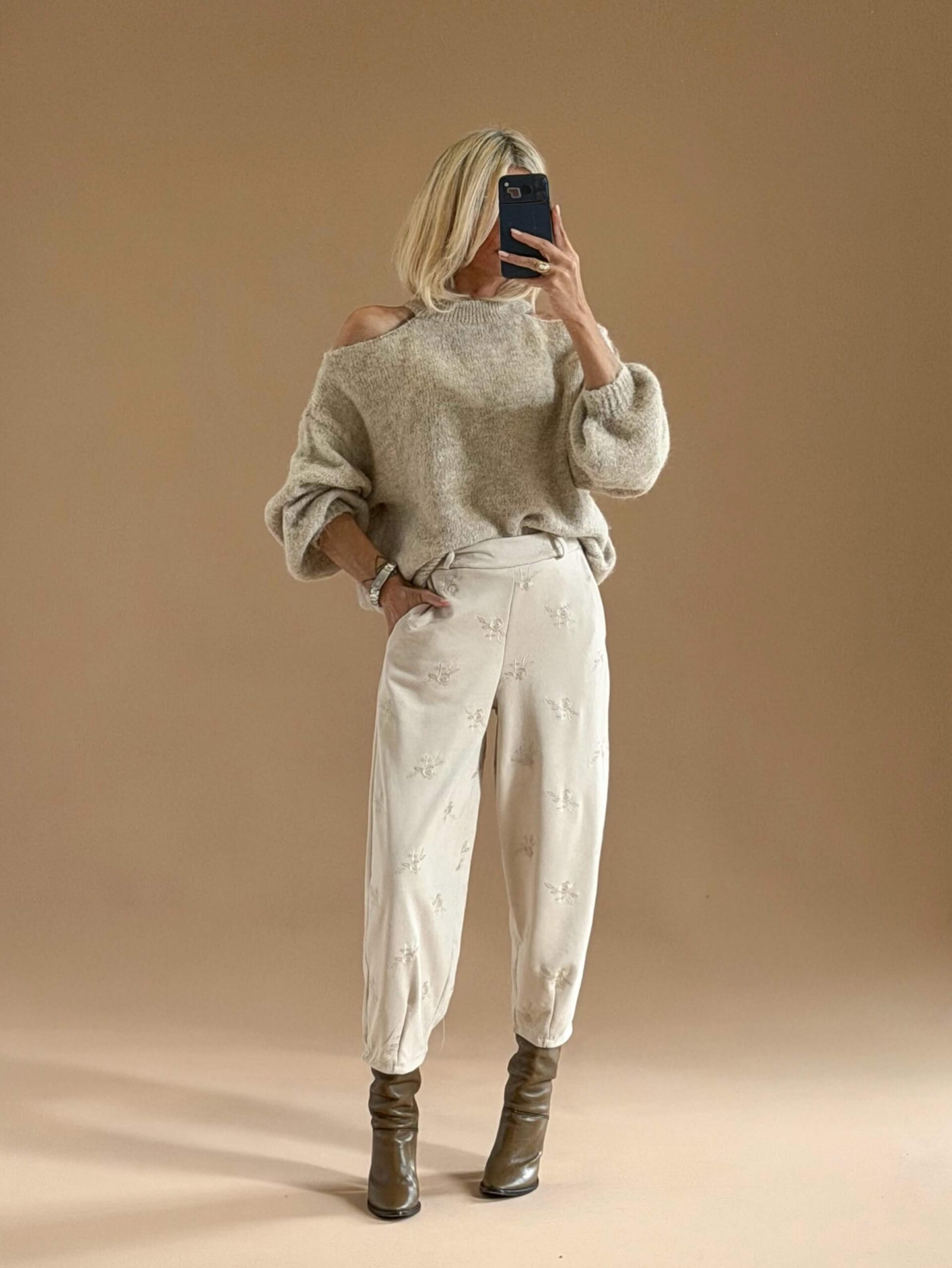 IMG_6095 Cream Floral Embroidered Trousers - Image 1