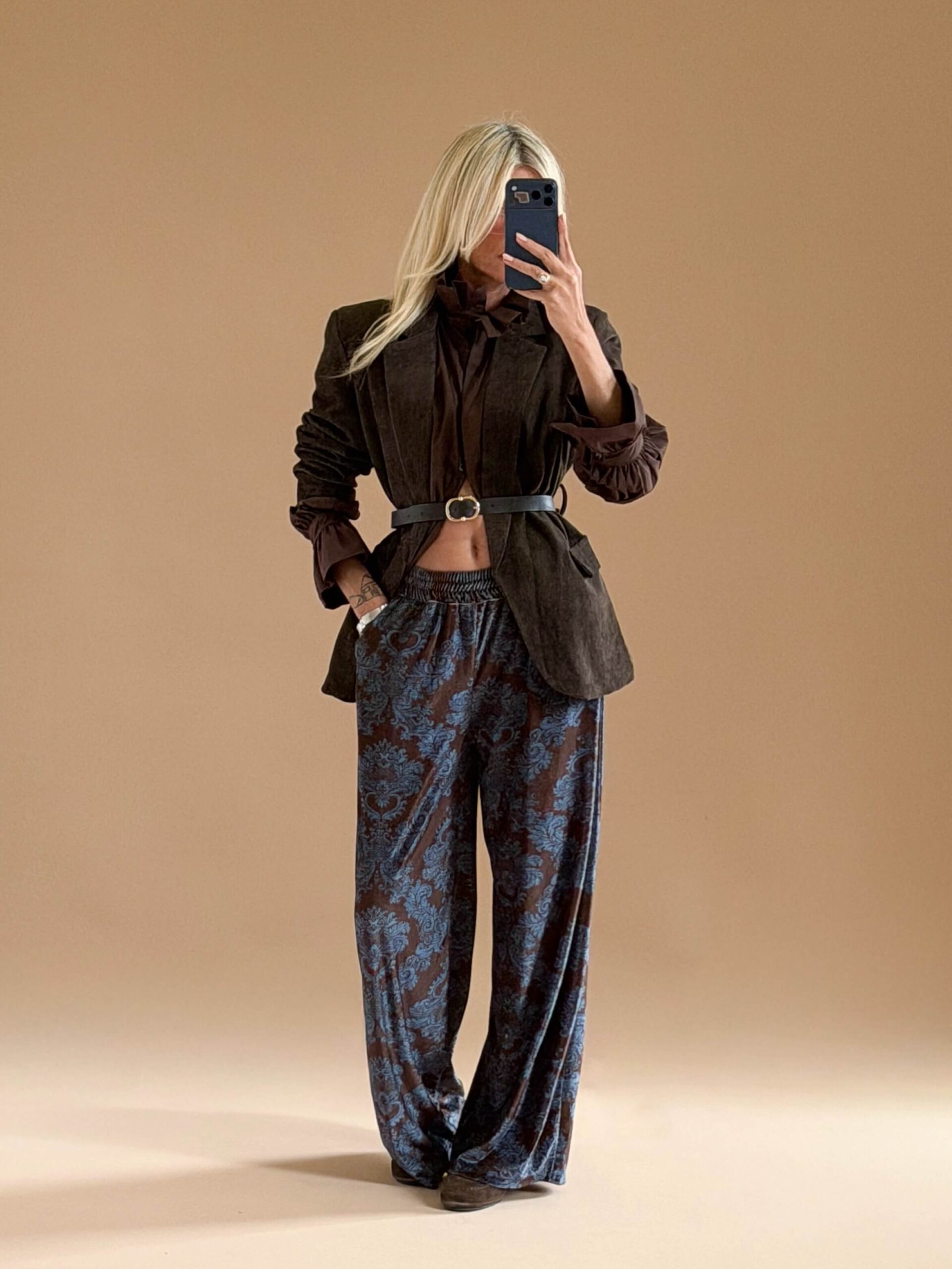 IMG_6151-2 Velvet Gallery Baroque Trousers – Brown & Blue - Image 1